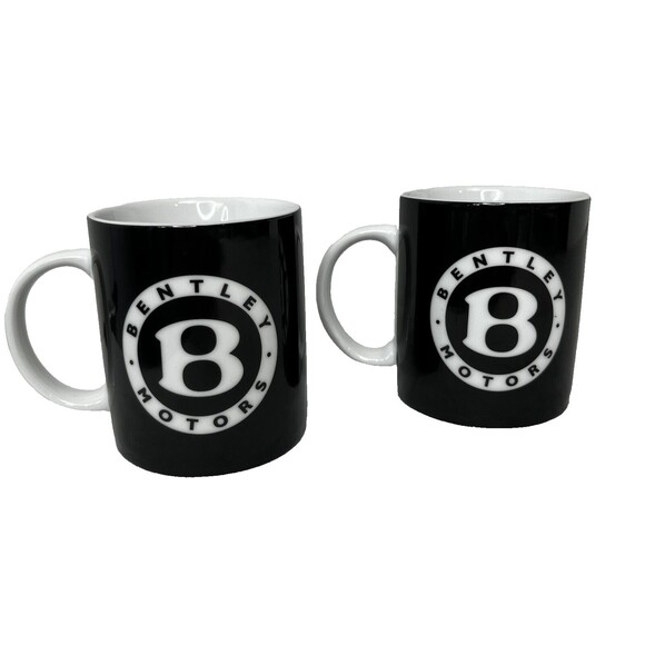 Bentley Motors Official Mug 2 Set Black & White Porcelain Logo 12oz Collectibles - Picture 1 of 7